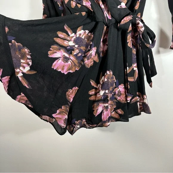FREE PEOPLE All the Right Ruffles Floral Romper Black Brown Pink Size Small - Picture 10 of 15
